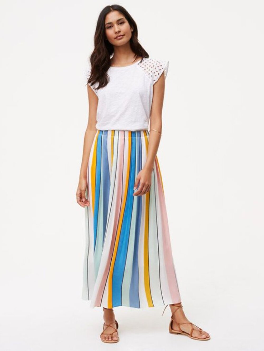 Women’s Loft Sz M Striped Multicolor Pleated Skirt